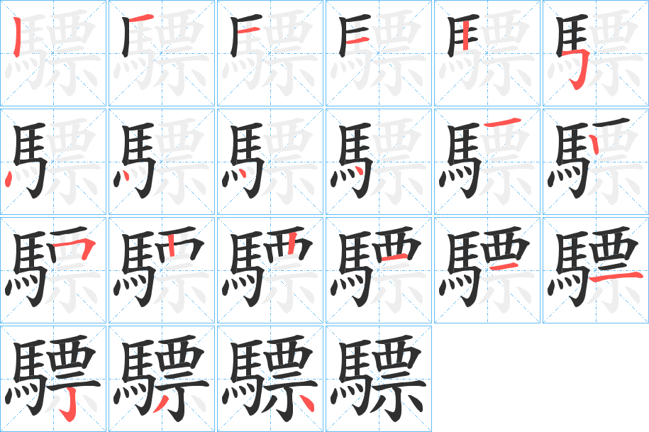 《驃》的笔顺分步演示（一笔一画写字）