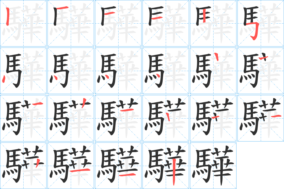 《驊》的笔顺分步演示（一笔一画写字）