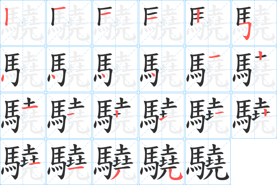 《驍》的笔顺分步演示（一笔一画写字）