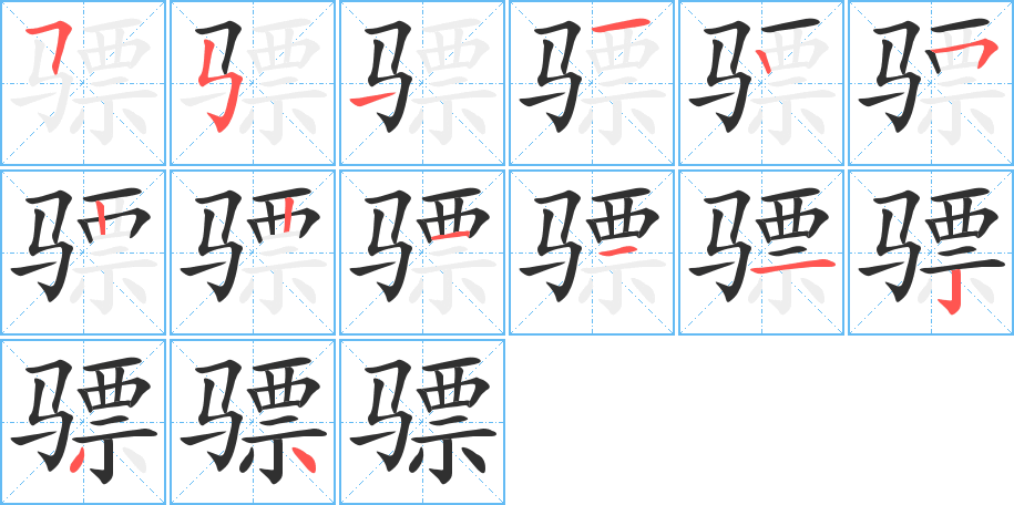 《骠》的笔顺分步演示（一笔一画写字）