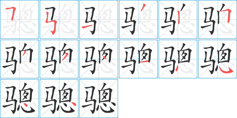 《骢》的笔顺分步演示（一笔一画写字）
