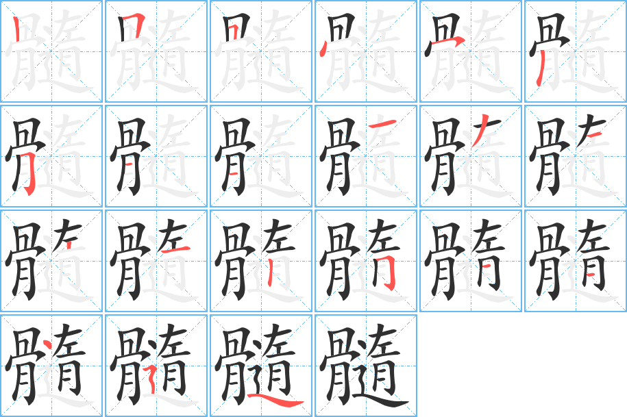 《髓》的笔顺分步演示（一笔一画写字）