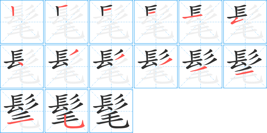 《髦》的笔顺分步演示（一笔一画写字）