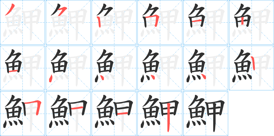 《魻》的笔顺分步演示（一笔一画写字）