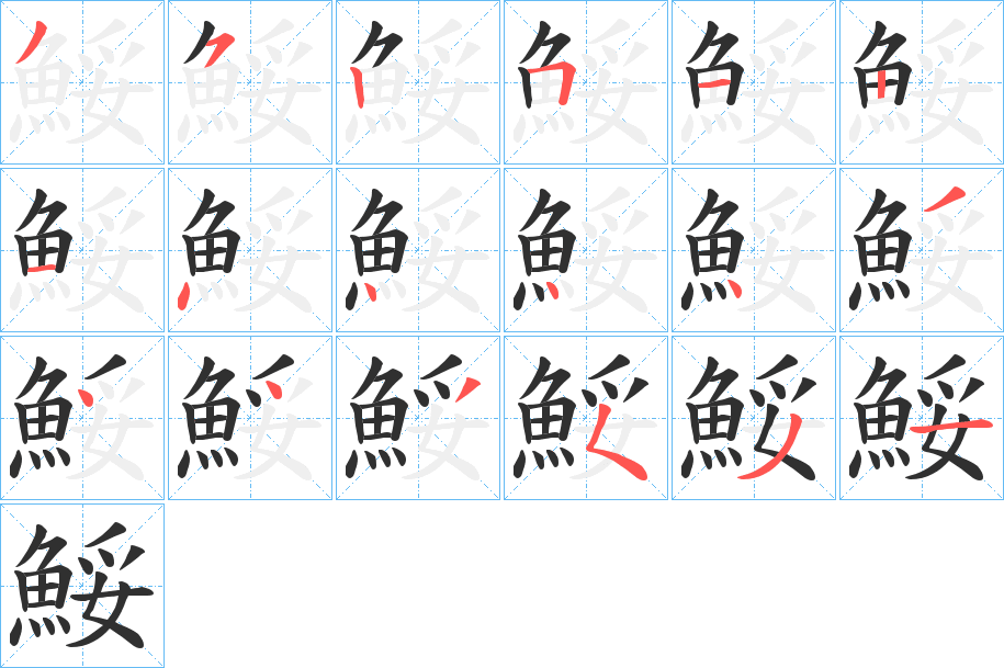 《鮾》的笔顺分步演示（一笔一画写字）
