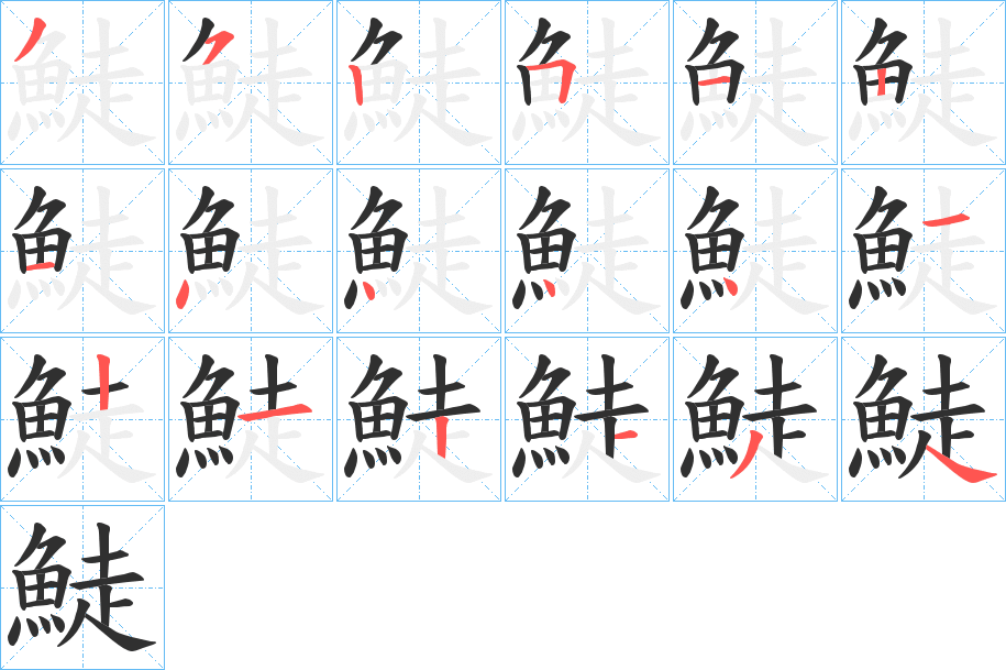 《鯐》的笔顺分步演示（一笔一画写字）