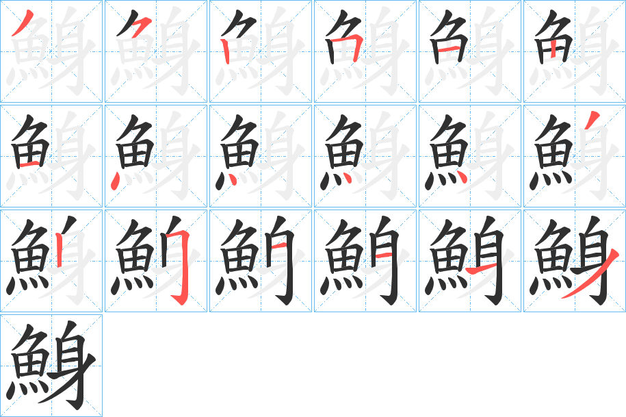 《鯓》的笔顺分步演示（一笔一画写字）