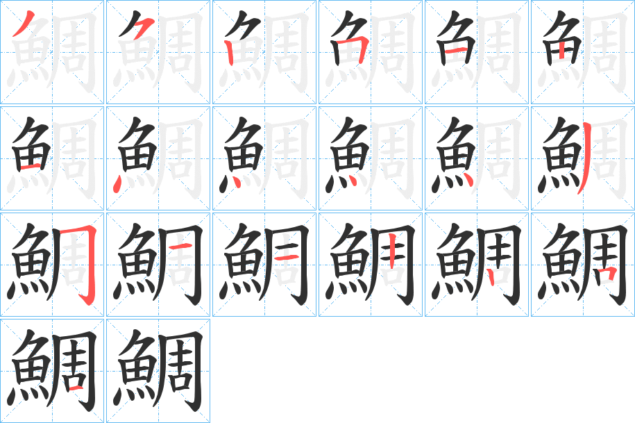《鯛》的笔顺分步演示（一笔一画写字）