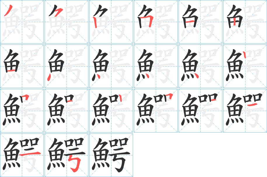 《鰐》的笔顺分步演示（一笔一画写字）