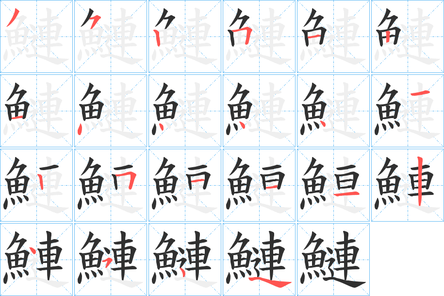 《鰱》的笔顺分步演示（一笔一画写字）