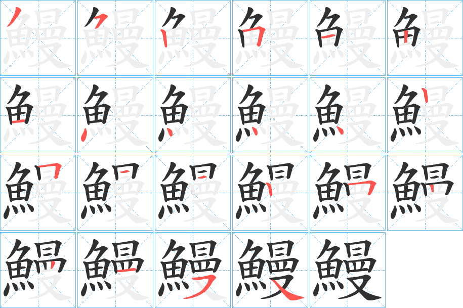 《鰻》的笔顺分步演示（一笔一画写字）