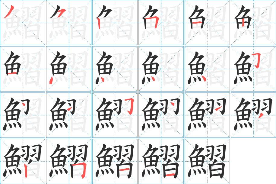 《鰼》的笔顺分步演示（一笔一画写字）