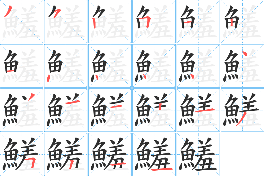 《鱃》的笔顺分步演示（一笔一画写字）