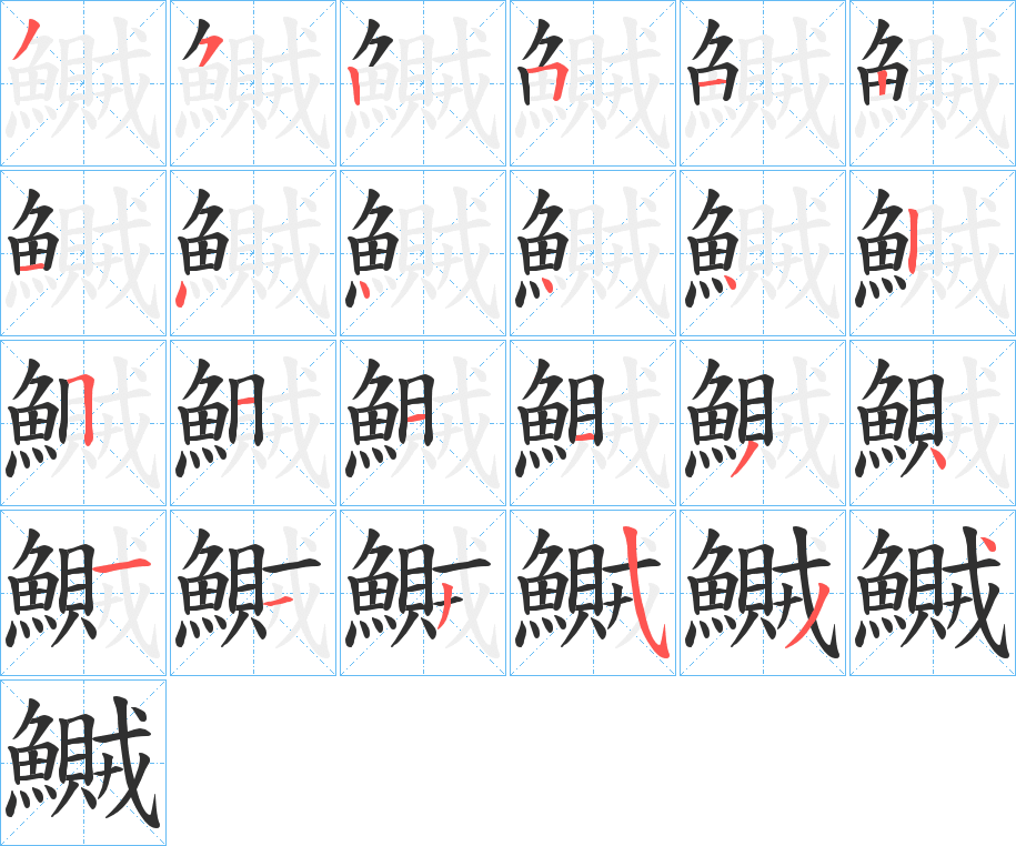 《鱡》的笔顺分步演示（一笔一画写字）