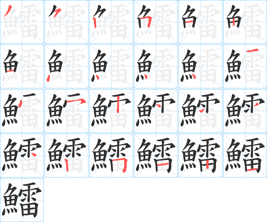 《鱩》的笔顺分步演示（一笔一画写字）