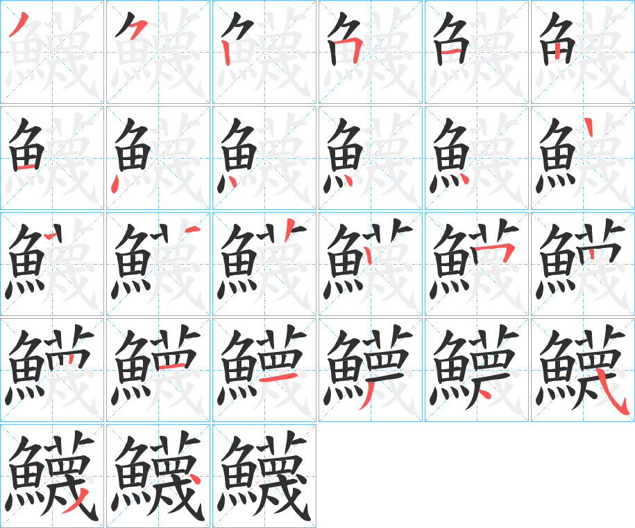 《鱴》的笔顺分步演示（一笔一画写字）