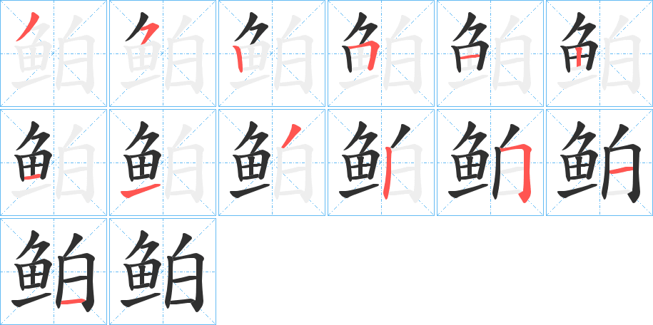 《鲌》的笔顺分步演示（一笔一画写字）