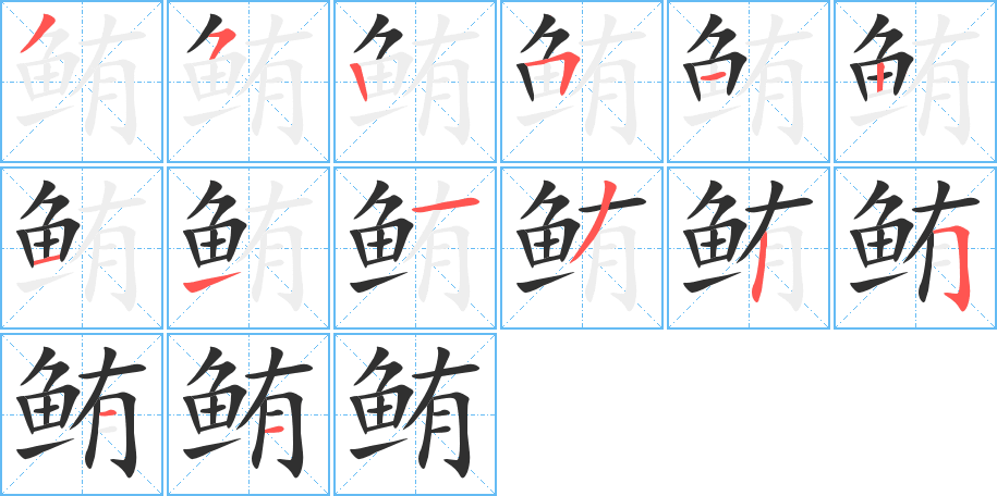 《鲔》的笔顺分步演示（一笔一画写字）