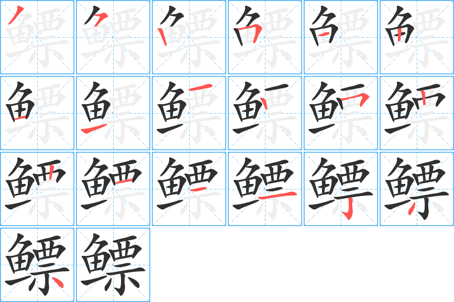 《鳔》的笔顺分步演示（一笔一画写字）
