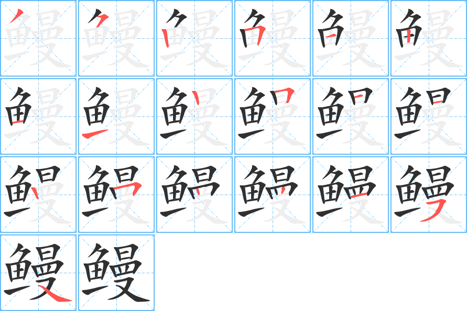 《鳗》的笔顺分步演示（一笔一画写字）