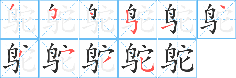 《鸵》的笔顺分步演示（一笔一画写字）