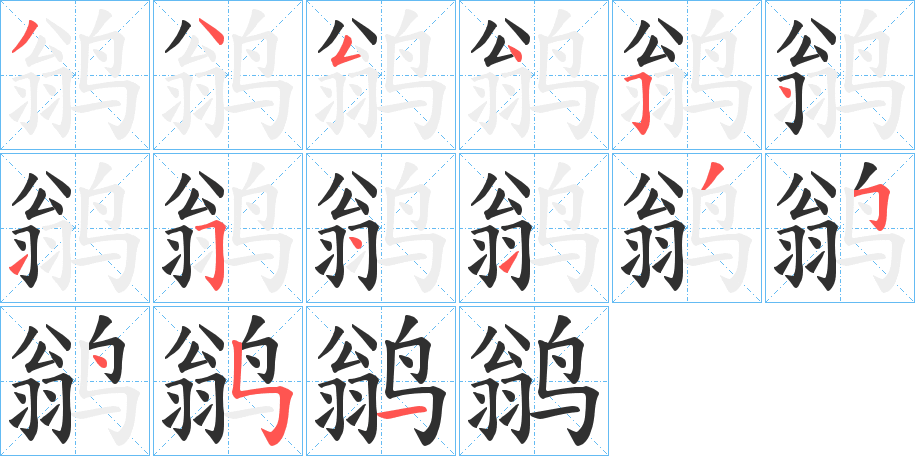 《鹟》的笔顺分步演示（一笔一画写字）